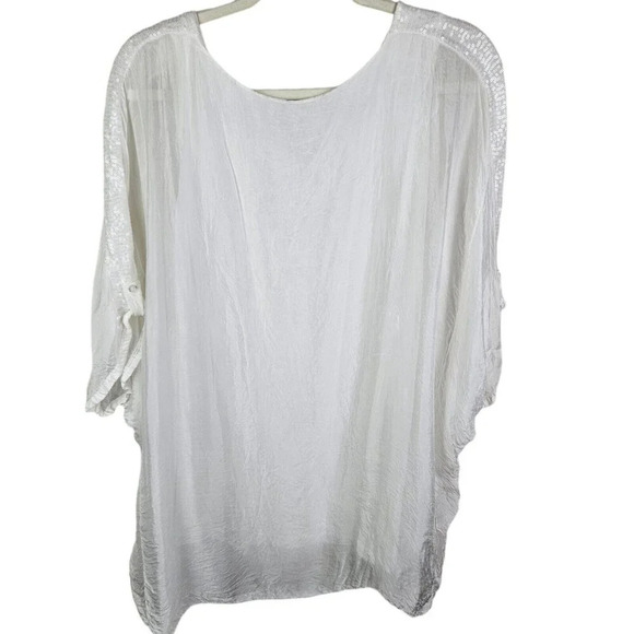M for Bolide White Silk Blouse Tunic 3/4 Sleeve Scoop Neck Sequin Size Large - Picture 5 of 12